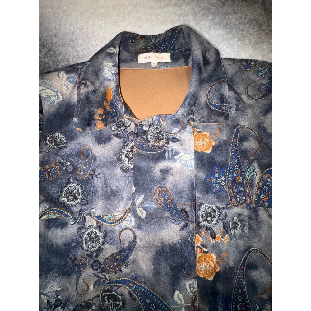 (A3) Solitaire Womens Paisley Floral‎ Longline Jacket Blue Orange XL 20-658